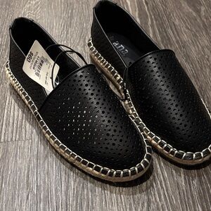 A.N.A Black Perforated Espadrilles with Tan Trim